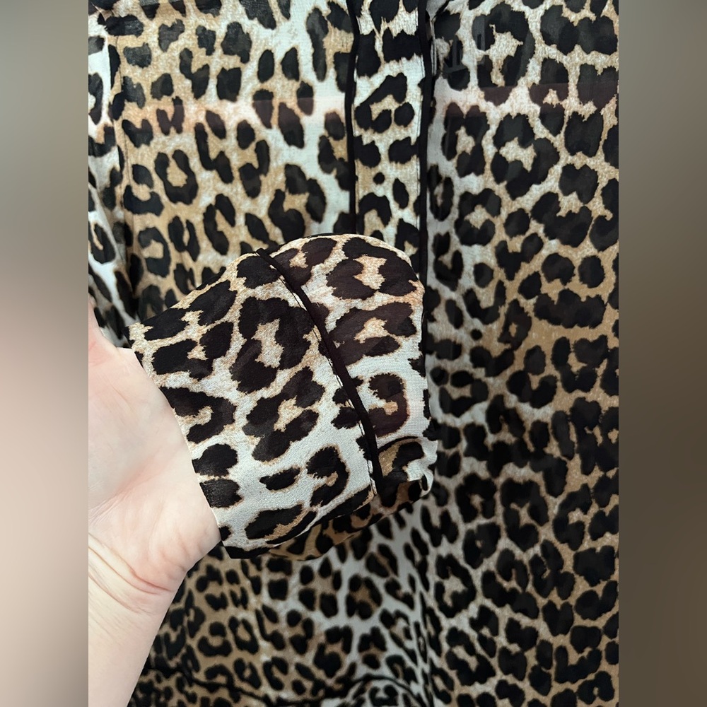 GANNI Printed Georgette Shirt Leopard Size 34 New - Picture 8 of 13